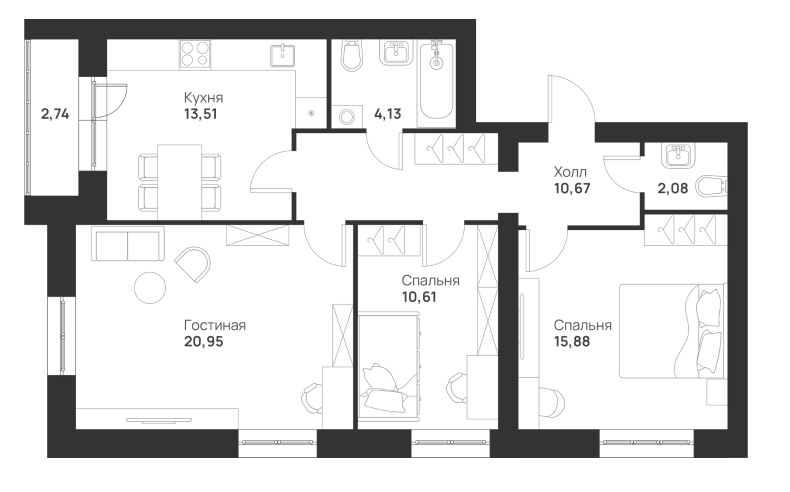 Продается большая, трехкомнатная квартира в сданном доме с раздельными спальнями, раздельным сан.узлом, с кухней в 13,5 кв. метром. При желании можно большую гостиную поделить на комнату и гостиную (в ней два окна) и таким образом получится большая кухня с гостиной.
Квартира в сданном доме, окна вых